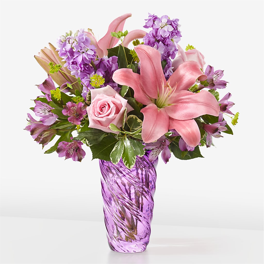 Precious Petals Bouquet with Luxe Swirl Vase – JENNY'S FLOWER, Brooklyn NY